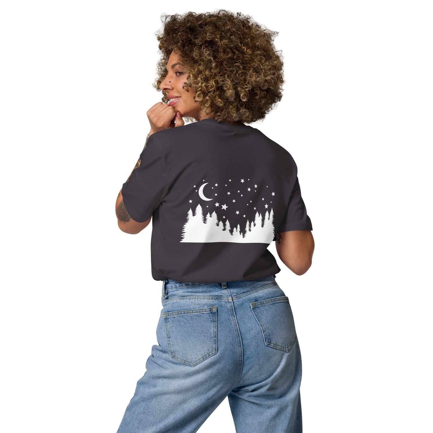 Person wearing a black t-shirt with a white graphic on the back, standing against a white background. ACOTAR Chapter 54 Energy T-Shirt