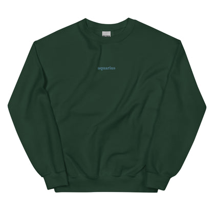 Forest Green Aquarius Sweater | Embroidered Star Sign Detail 