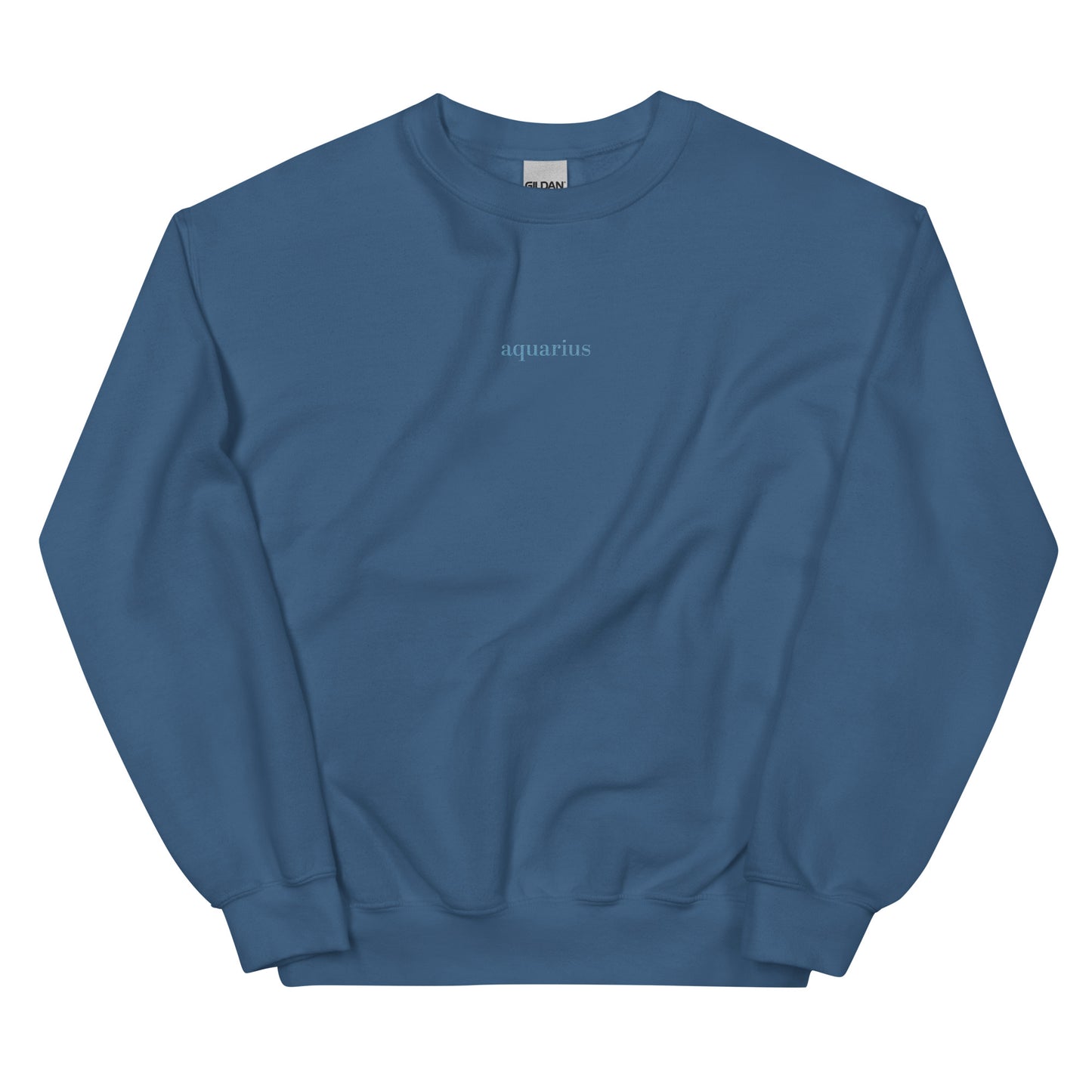 Indigo Blue Aquarius Sweater | Embroidered Star Sign Detail 