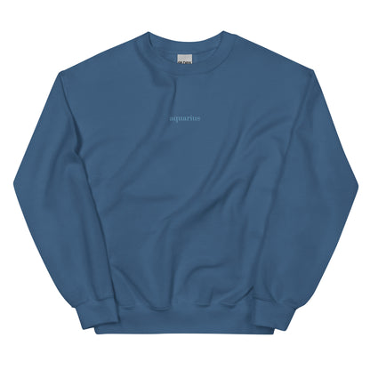 Indigo Blue Aquarius Sweater | Embroidered Star Sign Detail 
