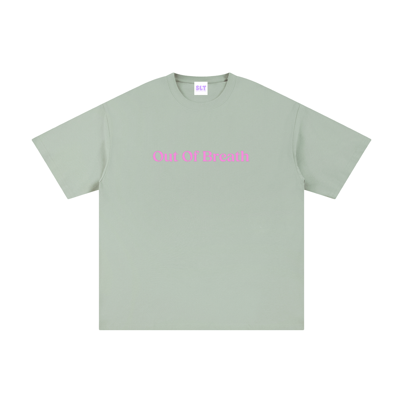 Light green t-shirt with text on a white background
