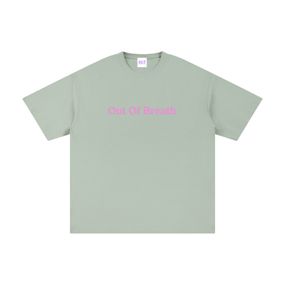 Light green t-shirt with text on a white background