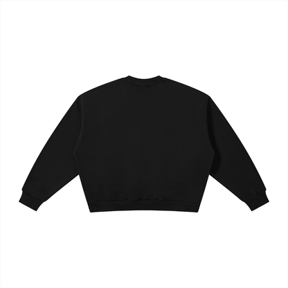 Gray sweatshirt with black text on the back against a white background
