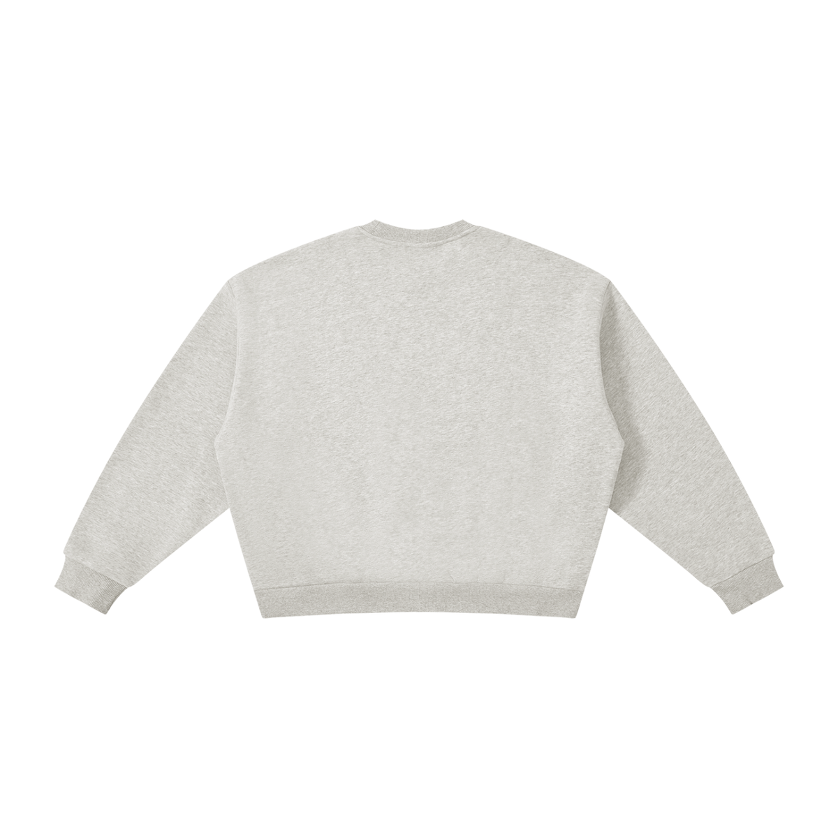 Gray sweatshirt with black text on the back against a white background