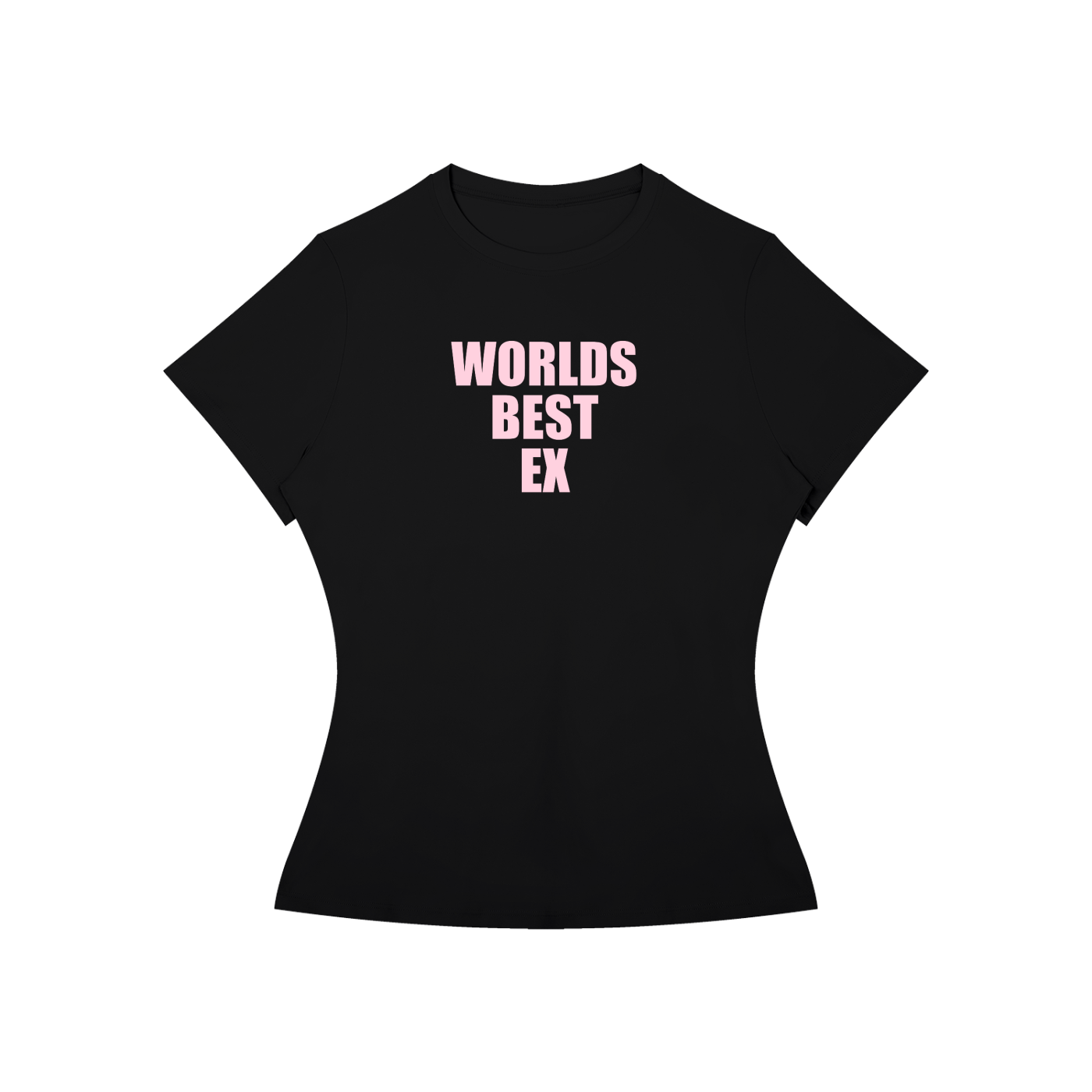 A black short-sleeve t-shirt with the text 'WORLDS BEST EK' printed in pink on the chest, displayed against a solid white background.