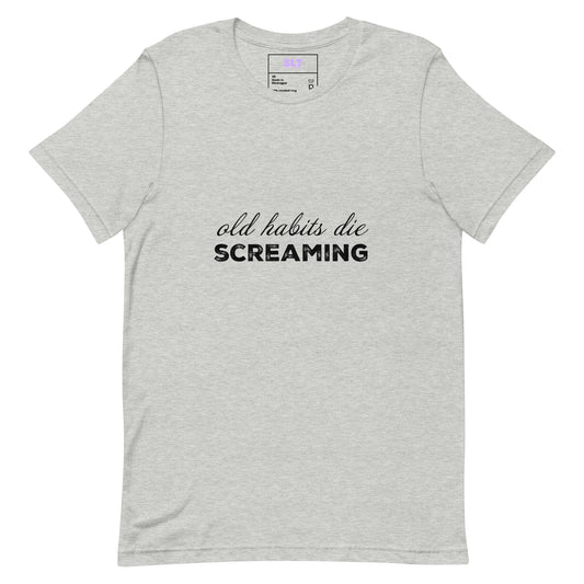 Old Habits Die Screaming Tee | Black Dog TTPD Lyric T-Shirt for Swifties